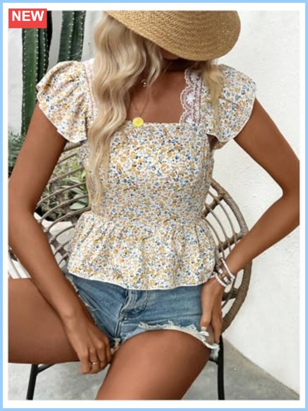 Floral Boho Blouse Bow Tie Back Ruffle Sleeve Lace Cute Top - Picture 5 of 5